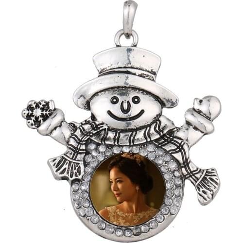 Sublimation blank christmas snowman pendants button pendant hot transfer printing consumable do not include necklace 15pcs/lot