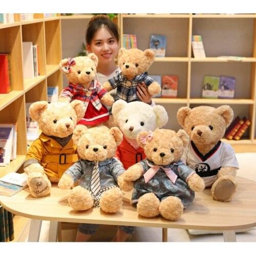 Creative New Style Soft Plush Stuffed Korean Dressing Couple Teddy Bear Animals Toys Doll Baby Kids Girlfriends Birthday Gifts