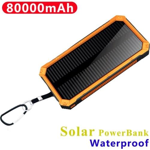 80000mAh waterproof Power Bank Solar Powerbank Outdoor External Battery Charger for Xiaomi Iphone fast Charging Flashlight