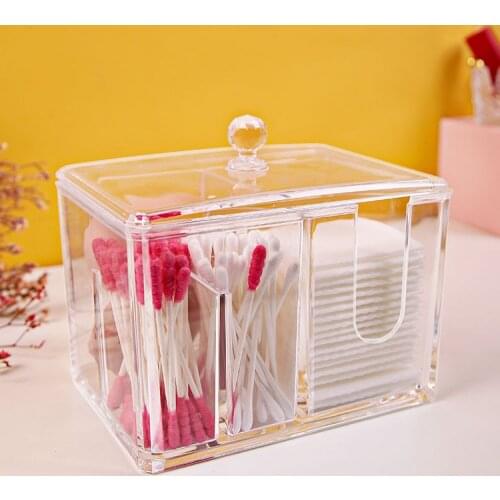 Clear Acrylic Cotton Swabs Storage Box Case Cotton Swab Stick Toothpick Cosmetic Makeup Organizer Case Holder