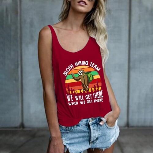 Funny Women Tank Tops Sloth Hiking Team We Will Get There When We Get There Print Plus Size Tank Top for Summer Woman Clothes