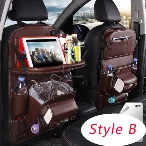 Car Back Seat Organizer Storage Box For Car Trunk Seat Back Pocket Pouch PU Leather Foldable Table Tray Tourist Organizer Bag