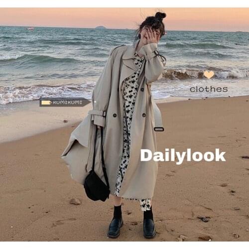 Women Turn-down Collar Button Coat New Autumn Winter Long Sleeve Belt Windbreaker Elegant Office Lady Loose Tops Long Coats