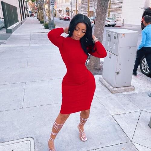 Elegant Streetwear Knitted Rib Women Dress 2021 New Autumn Winter Sexy O Neck Long Sleeve Bodycon Club Dresses Robe Lounge