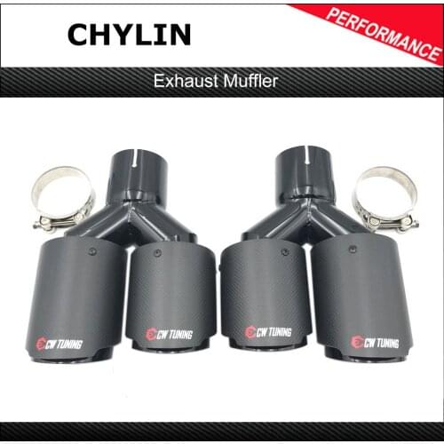 1Pair Dual Matt Carbon Fiber+Black 304 Stainless Steel Exhaust Tip Exhaust Pipe Round Flange Black For Car Muffler For Ak