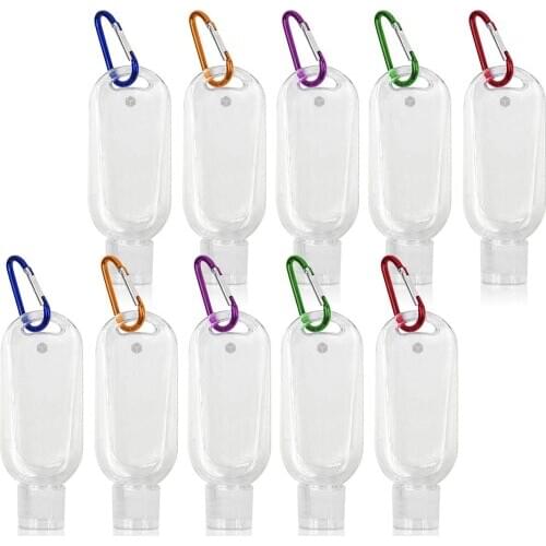 10Pcs 50ML Spray Bottle Empty Small Plastic Squeeze Bottles with Clip for Keyring Perfume Bottle Refillable Bottles