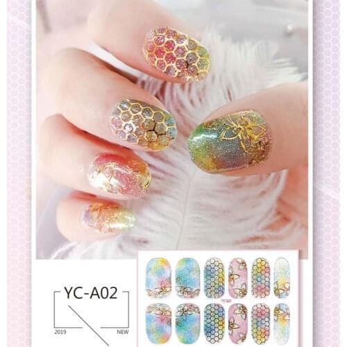 12Pcs/Sheet Glitter Gradient Color Nail Polish Sticker Nail Wraps Full Cover Floral DIY Manicure Nail Art Decoration