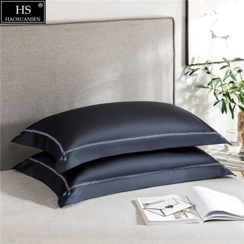 2Pcs Pure Color Modern Style Design Pillow Case 400TC Navy Blue Purplish Red Metallic Grey Best Cotton Pillow Cover 3Color