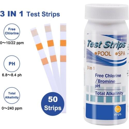 3 In 1 50pcs Strips Swimming Pool Spa Water Quality Test Paper Residual Chlorine Ph Value Alkalinity Hardness Test Strips