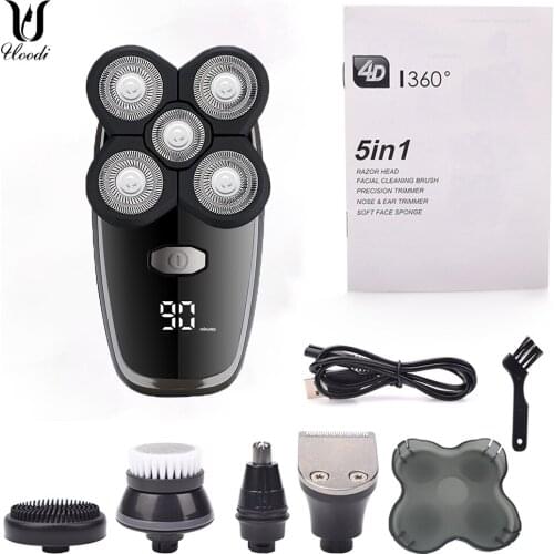Electric Razor Bald Men Beard Trimmer 5 in 1 Grooming Kit Rotary Waterproof Hair Shaving Machine Head Shaver