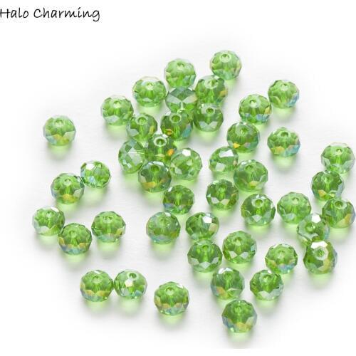 50 Piece Light Green AB Color Crystal Glass Rondelle Quartz Faceted Beads Jewelry Findings 4-8mm