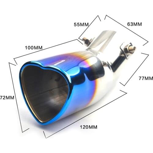 63mm Car Exhaust Tip Heart Model Bolt Stainless Steel Exhaust Tailpipe Muffler Tip Universal 2.5 inch Inlet Exhaust Accessories