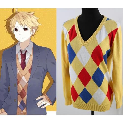 Kyokai no kanata Kanbara Akihito cosplay anime yellow hedging long-sleeved cotton knit sweater