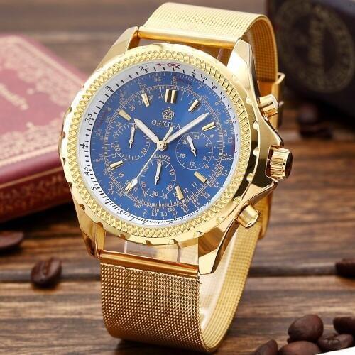 Luxury Brand Orkina Watches Men Chronograph Watches Stainless Steel Mesh Band Quartz Wristwatch Mens Watches relogio masculino