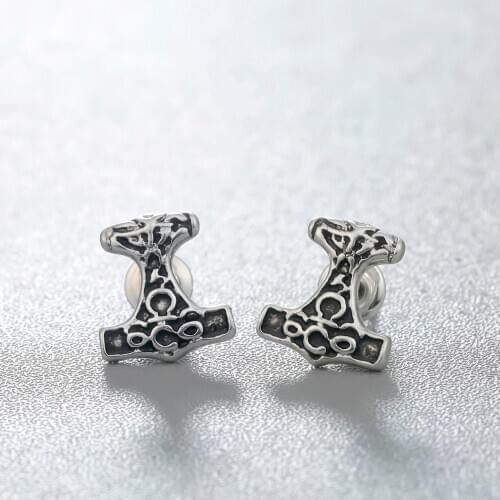 Chandler Black Antique A pair Of Thors Hammer Stud Earrings Thor Jewelry Viking Metal Piercing Accessary Male Mens Party Gifts