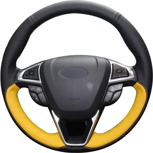Black Natural Leather Yellow Natural Leather Car Steering Wheel Cover for Ford Fusion Mondeo 2013 2014 EDGE 2015 2016