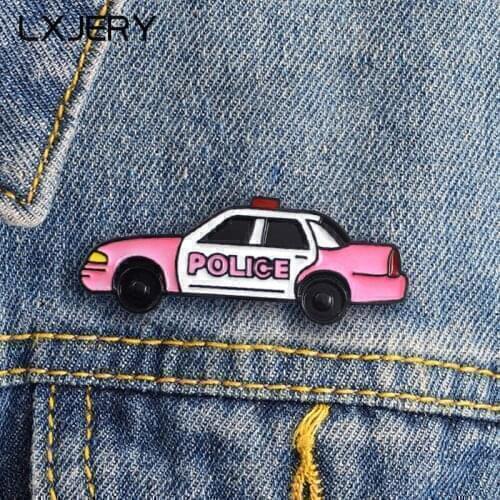 LXJERY Cartoon Police Car Enamel Pin Badge On Backpack Cute Brooch Pins For Clothes Broche For Women Girl Schoolbag