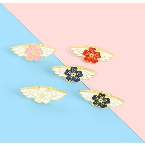 Cartoon Sweet Plants Flowers Pistils Enamel Brooches Wings Cherry Blossom Alloy Pins Badges Clothes Bags Cute Jewelry Gift