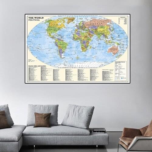 2011 The World Map With Country Index And Location Spray Canvas Painting Home Wall Decoration Study Supplies