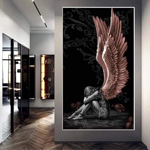 Devil and Angel Painting Gray Character Wings Skull Posters and Prints on Canvas Home Decor Painting Living Room Poster Painting