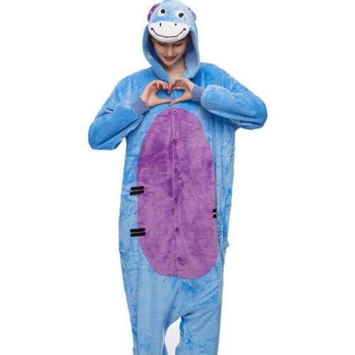 Adult Donkey Kigurumi Women Men Cartoon Animal Cosplay Costume Winter Onesie Pajama Hooded Couple Funny Party Suit