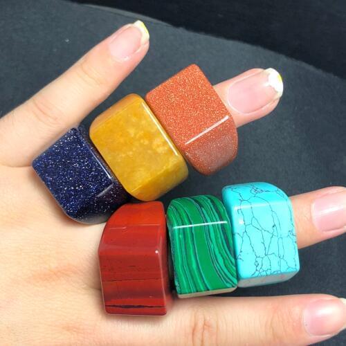 Natural crystal engraved ring retro crystal bead charm open hammer ring cuff for men and women