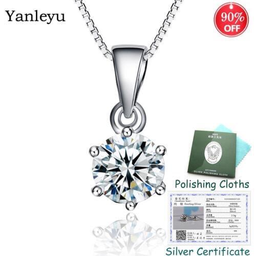 Sent Silver Certificate ! Yanleyu Classic 6 Claws Round Zircon CZ Pendant Necklace Women 100% 925 Sterling Silver Jewelry PN040