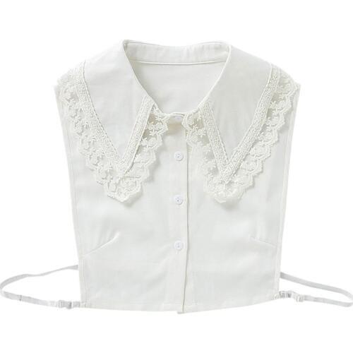 Korean Women Girl Chiffon False Fake Collars Embroidery Floral Lace Pointed Lapel Decorative Half-Shirt Blouse Removable Chocke