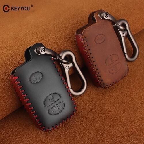 KEYYOU Leather Remote Keychain Car Key Case Cover Holder For Toyota Camry Highlander Crown Prado Land Cruiser Vitz Prius