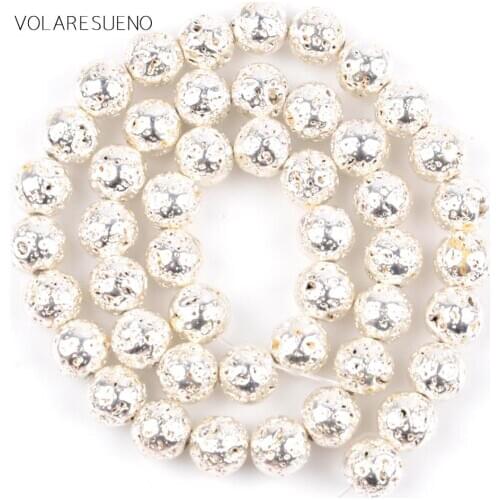 Natural Silver Plated Hematite Lava Stone Round Beads For Jewelry Making 4-12mm Spacer Beads Charm Necklace Bracelet Accessory