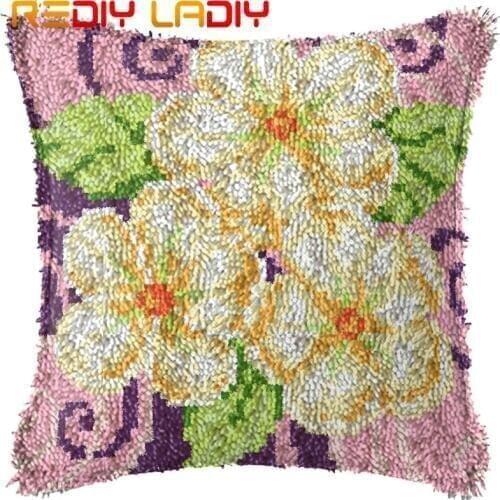 Latch Hook Cushion Cream Orchid Flower Pillow Case Printed Color Canvas Acrylic Yarn Latched Pillow Crochet Cushion Cover Crafts