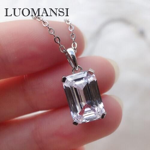 Luomansi 8*12MM Square Diamond Pendant Necklace Fine-Jewelry 100% 925 Sterling Silver Necklace Wedding Gift