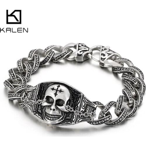 Stainless Steel Mens Cross Bracelets Punk & Hippes Skull Chain Bracelet Armband Masculine Jewelry Halloween Accessories