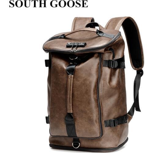 SOUTH GOOSE Fashion Men Backpack High Quality Soft Leather Daypacks Teenager Male Multi-functional Bag USB Charging Travel Bag