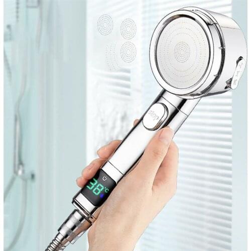 Intelligent Digital Display Showerhead 3 Modes Adjustable Plastic Shower Head Water-Saving Pressure Boosting Spraying Head