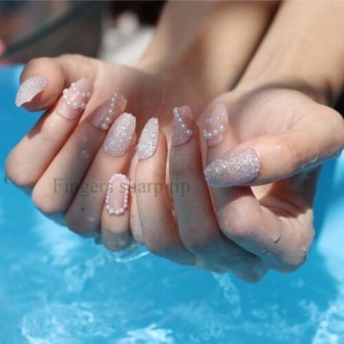 The latest fake nails full nail ballerina 24 designs full of crystal diamonds Pearl powder W09