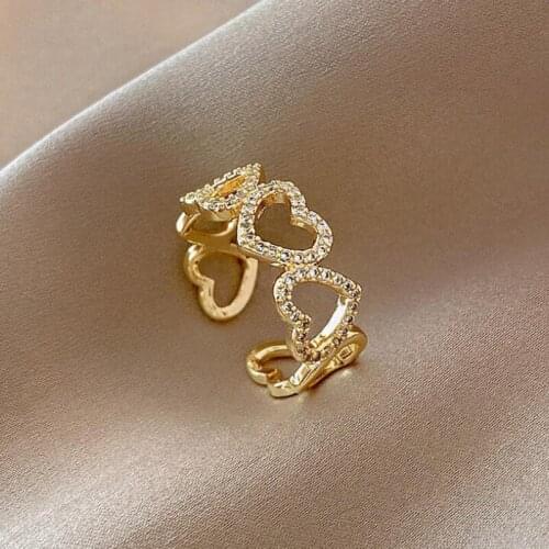 2021 New Creative Simple Heart with Zircon Rings for Women Couples Korean Fashion Party Jewelry Adjustable Dropshipping