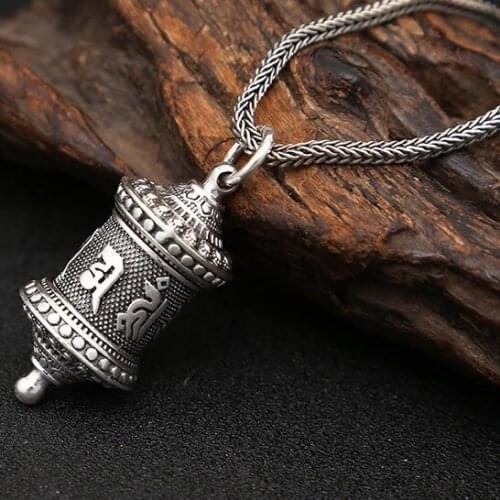 NEW 100% 990 Silver Tibetan Sanskrit Gau Pendant Necklace Pure Silver Buddhist Sanskrit Six Words Proverb Pendant Necklace
