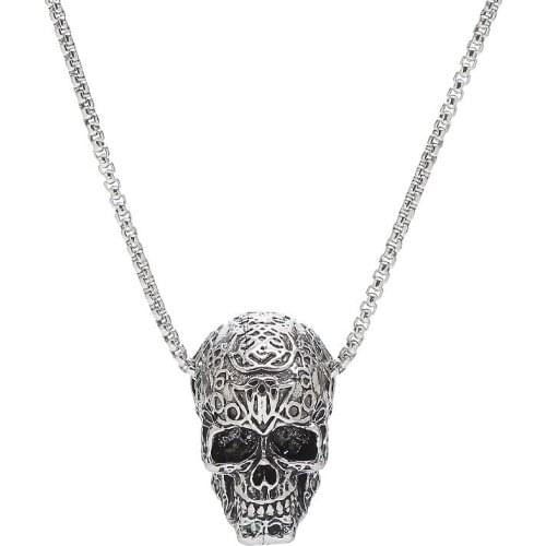 Retro Hip-hop Punk Stainless Steel Skull Pendant Necklace Viking Skeleton Necklaces for Men Women Couple Birthday Gift Jewelry