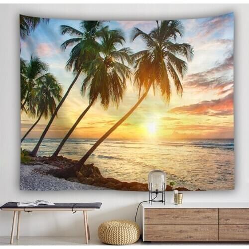 Seascape art tapestry Wall Hanging home decor curtain spread covers cloth blanket sunset Beach view giant cloth poster picture