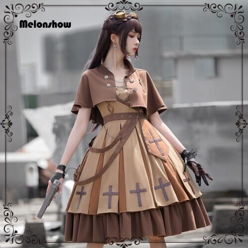 Melonshow Gothic Lolita Dress Plus Size Brown Victorian Dress Women Kawaii Clothes Sweet Lolita JSK Dress Woman Cape