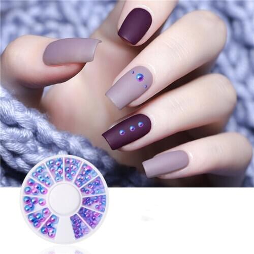 Mixed Size Flat Back Colorful Nail Art Pearls Semi-circle 3d Nail Art Decorations rhinestones Gradient Studs pearl nail beads