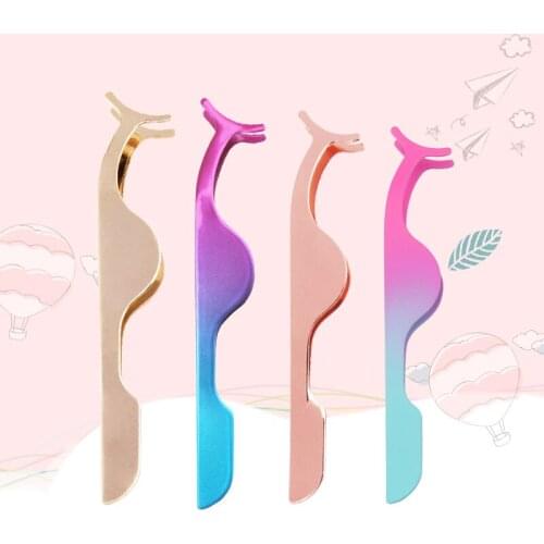 Tweezers Eyelashes Extension Beauty Eyelash Makeup Tools Auxiliary Clamp Clips Mink Lashes Curler Colored Metal Tweezers