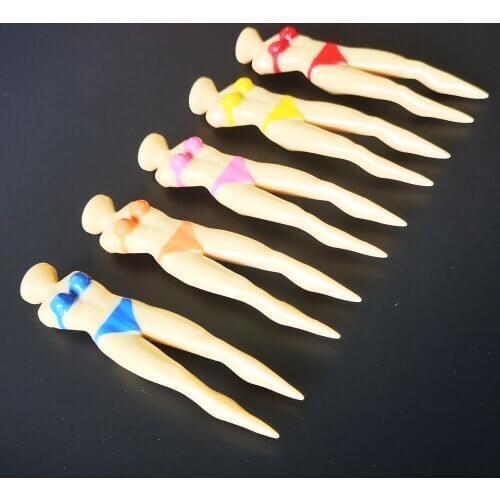 5pcs/lot Golf Tees Nude beautiful colorful Lady Divot Tools Tees size 76mm(3inch) Sexy Bikini Lady GolferGift 5 colors