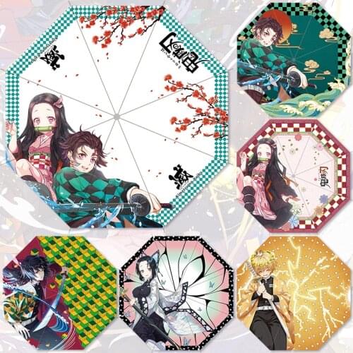 Devils Blade Automatic Folding Anime Umbrella Demon Slayer Kimetsu No Yaiba Ninja Samurai Umbrella Rain Men Windproof Parasol