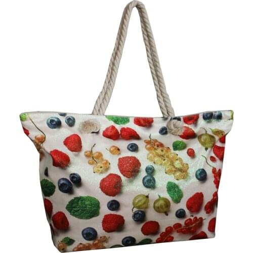 Tropical Beach Bag With Fruit Raspberries Mint Berries Large Shopper Bags Trendy Urban Chic Style Fashion Baby