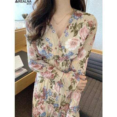 Mori Girl Sweet Pleated Dress Korean Fashion Autumn Women Floral Print Dresses Female Flare sleeve party midi Dress vestidos