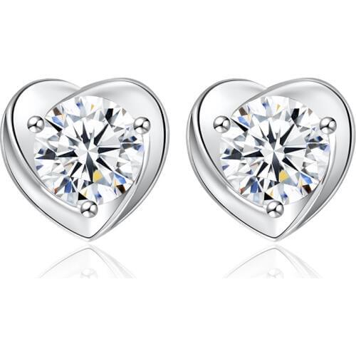 BOEYCJR 925 Silver 0.5ct F color Moissanite VVS Heart Fine Jewelry Diamond Stud Earring With national certificate for Women Gift