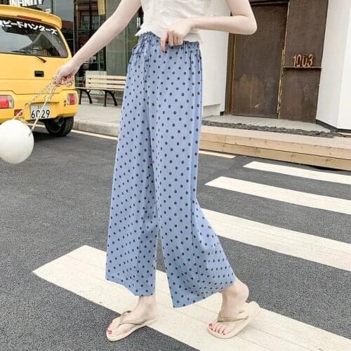 Korean Printing High waist Wide Leg Pants Women Fashion casual loose plus size straight pants ladies elegant sweet trousers