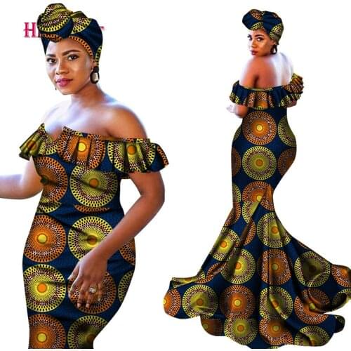 2021 New Bazin Riche african Dresses for Women Sexy V-neck cotton Dresses With Headwrap pluz size Dashiki Women Clothing WY4672